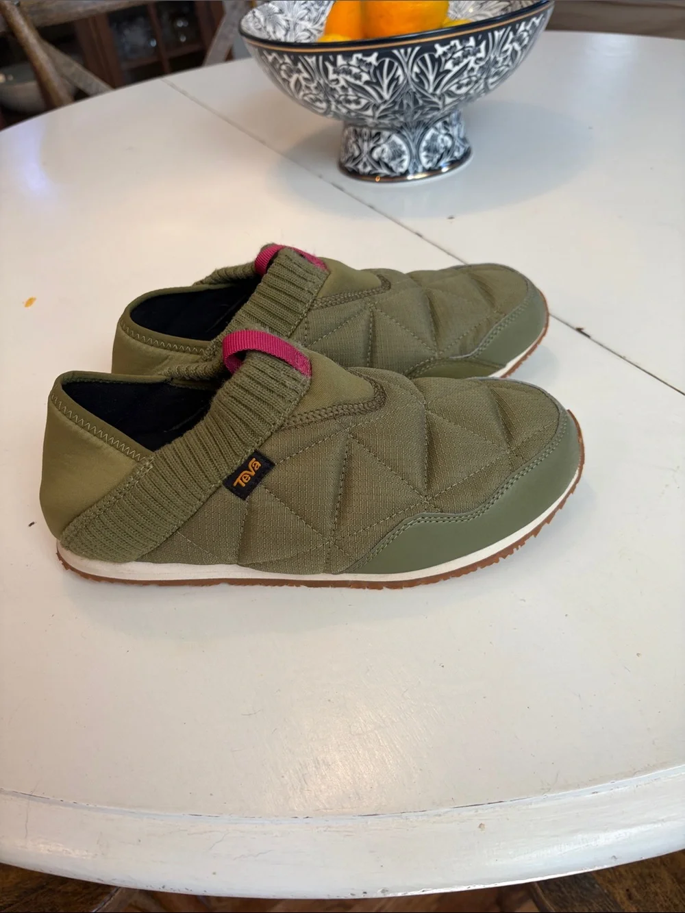 Teva Olive Quilted Slip-On Casual Loafers with Pink Accents - Picture 3 of 4